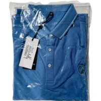 a blue polo shirt in a plastic bag